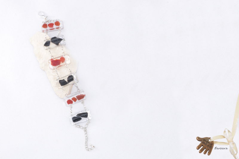 resin, brown,black,voncano stone,silver end,bracelet,