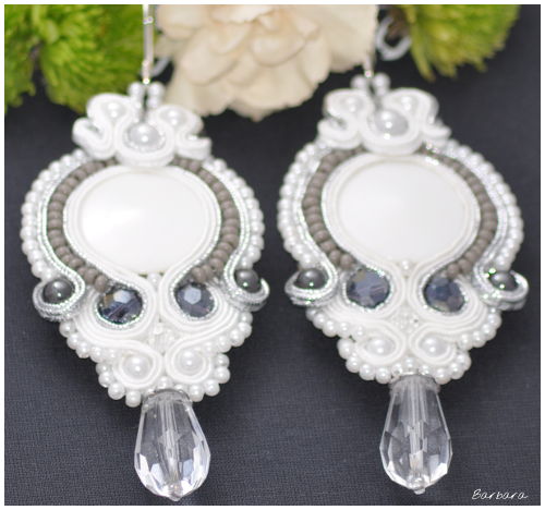 sutasz, soutache, ślubna, biżuteria ślubna, ślubny sutasz, szary, srebrny, kolczyki, kolczyki do ślubu, oryginalne, srebrne