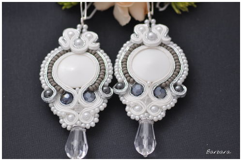 sutasz, soutache, ślubna, biżuteria ślubna, ślubny sutasz, szary, srebrny, kolczyki, kolczyki do ślubu, oryginalne, srebrne, ślubna biżuteria,