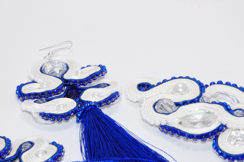 sutasz,soutache,biżuteria ślubna,wedding jewelery,blue,cornflower,chwost,biżuteria z chwostem,kolczyki z chwostami,wedding,