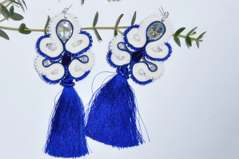 sutasz,soutache,biżuteria ślubna,wedding jewelery,blue,cornflower,chwost,biżuteria z chwostem,kolczyki z chwostami,wedding,