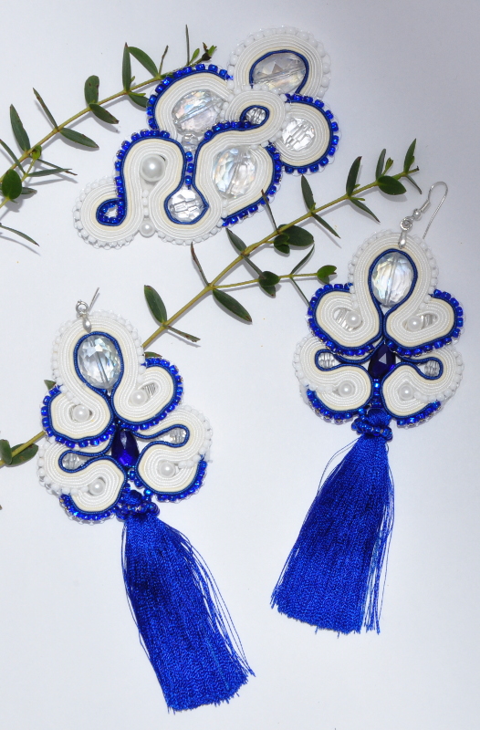 sutasz,soutache,biżuteria ślubna,wedding jewelery,blue,cornflower,chwost,biżuteria z chwostem,kolczyki z chwostami,wedding,