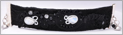 bransoletka sutasz, damska, bracelet soutache, konik morski, kamień księżycowy, onyks, biżuteria, sutasz, czarna bransoletka, czarny, bransoletka, soutache, seahorse, bransoletka,