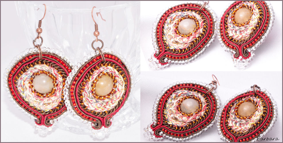 kolczyki, sutaszowy zestaw, biżuteria, bransoletka, bransoletka sutasz, bezbarwny, rękodzieło, sutaszowy zestaw, sutasz, brązowy, czerwony, pomarańczowy, inspiracje, handmade,