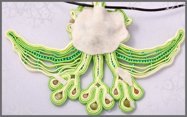 chrysocolla, jade, beads, Toho, soutache, copper, magnet, jewelry, pendant, leather, cord, soutache, spring, refreshes, felt, freshness,