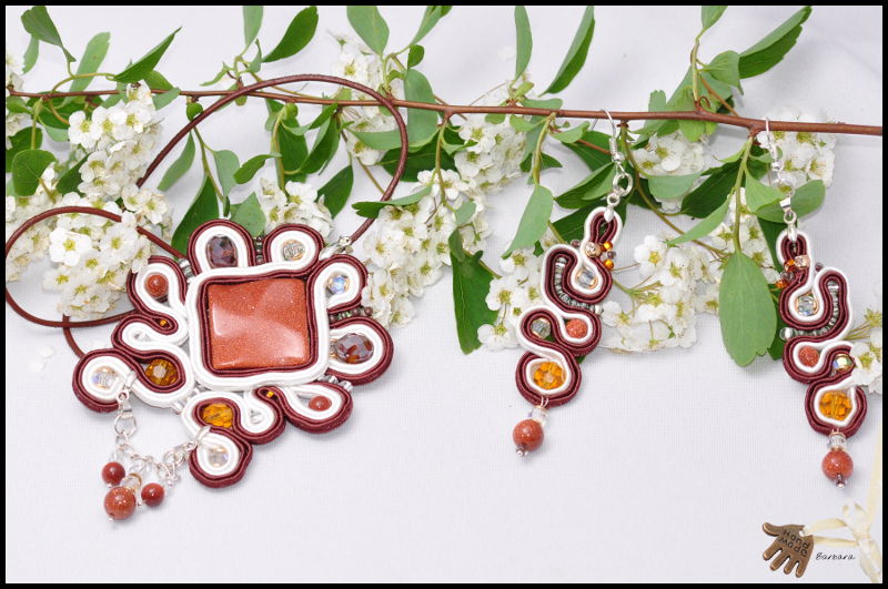 sutasz, soutache, piasek pustyni, kolczyki, wisiorek, 