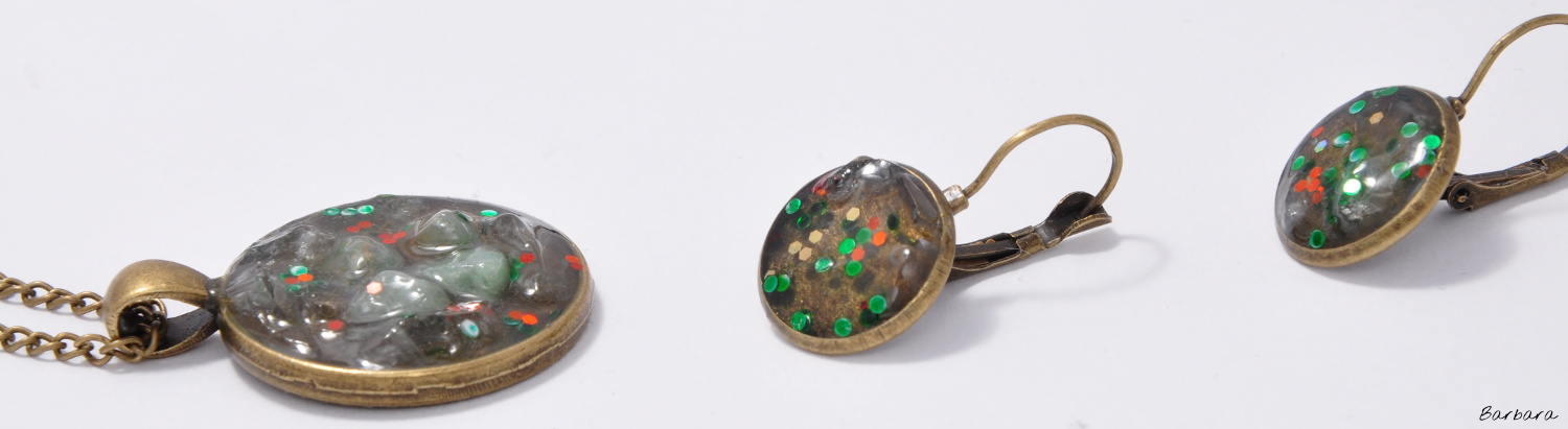 resin,glitter,solfatara,volcano stones,volcano,pendant,earrings,resin jewellery,chain,ancient green,flooded by resin,