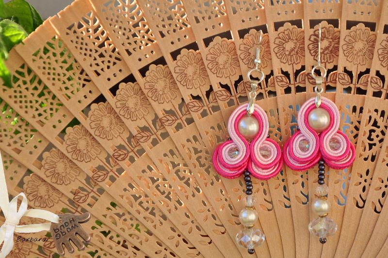 soutache, earrings, pink, jewellery,