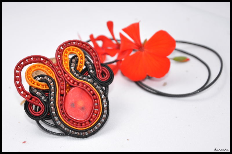 coral reef, red coral, stones, coral, reef, pendant, heart, warm heart, bracelet, soutache, set, jewellery