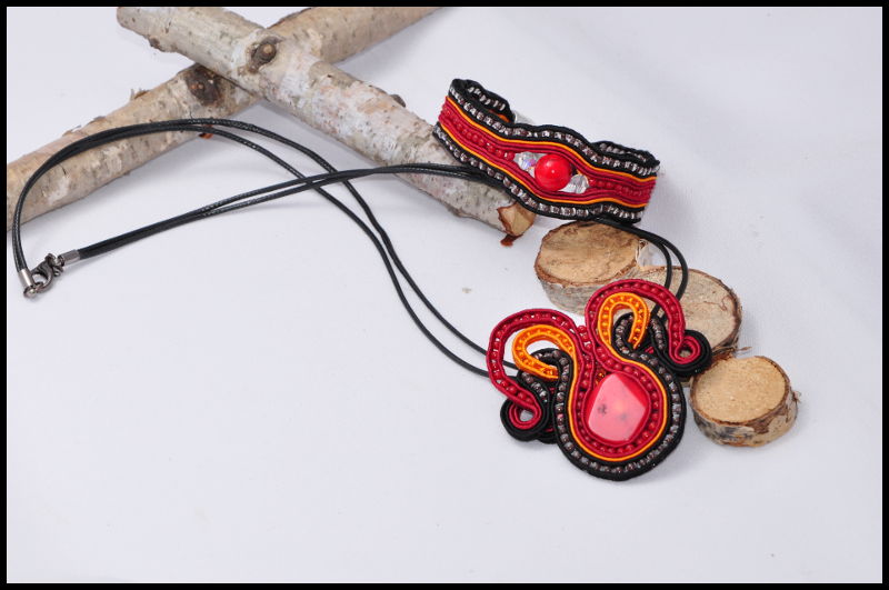 coral reef, red coral, stones, coral, reef, pendant, earrings, heart, warm heart, bracelet, soutache, set, jewellery,